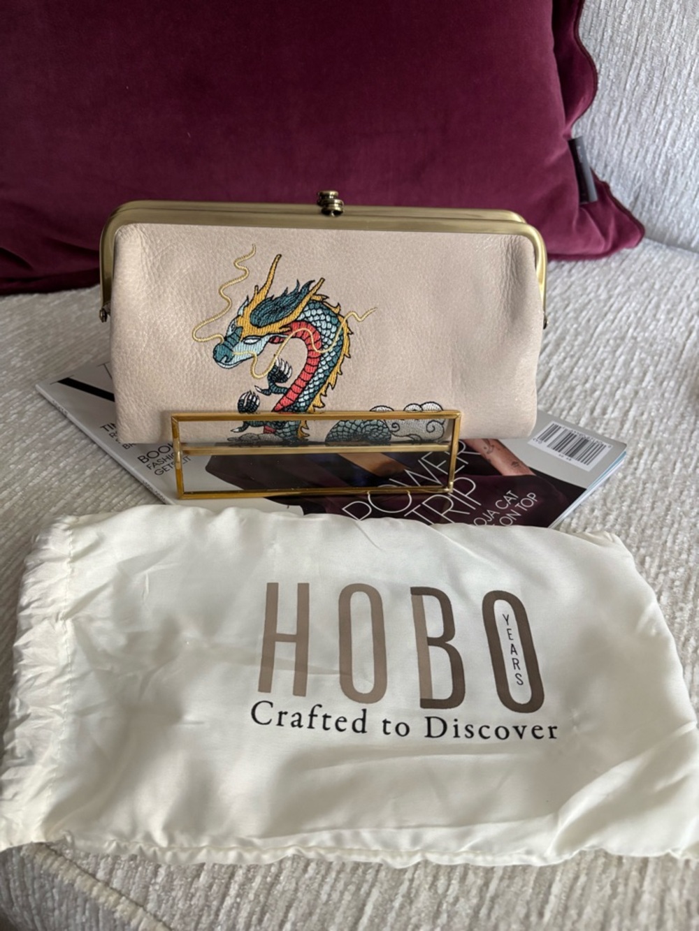 HOBO Lauren 30th Anniversary Dragon Wallet Clutch Leather Frame Embroidered NWOT